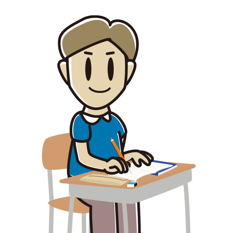 教室で授業を受ける男性のイラスト【色あり、背景なし】透過PNG