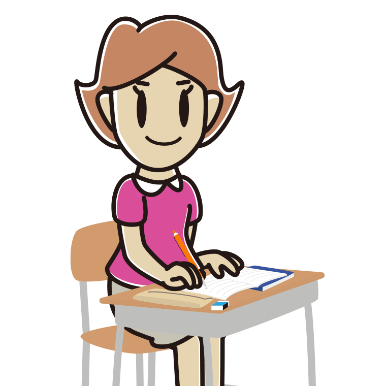 教室で授業を受ける女性のイラスト【色あり、背景なし】透過PNG