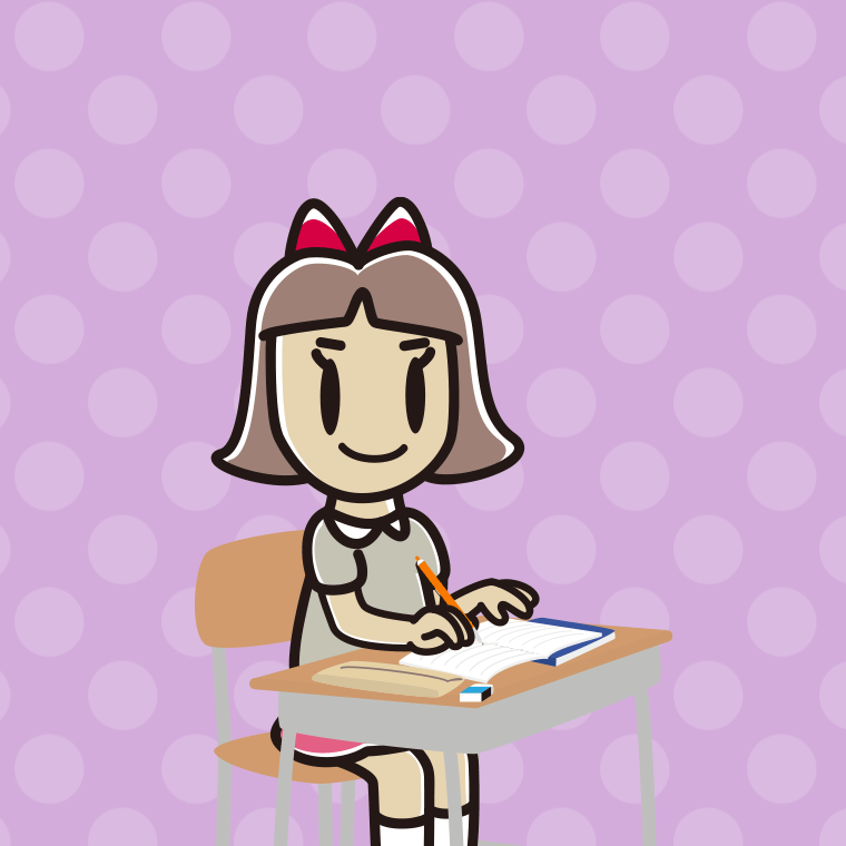 教室で授業を受ける小学生女子のイラスト【色、背景あり】PNG