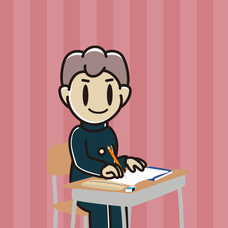 教室で授業を受ける男子中学生のイラスト【色、背景あり】PNG