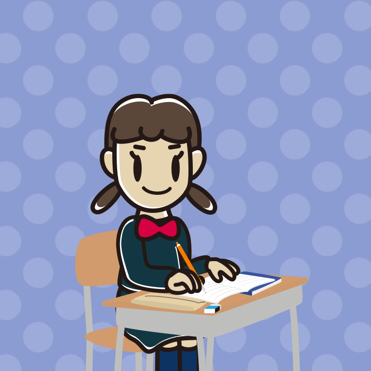 教室で授業を受ける女子中学生のイラスト【色、背景あり】PNG