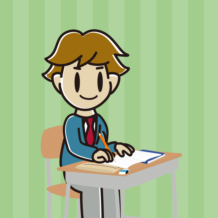 教室で授業を受ける男子高校生のイラスト【色、背景あり】PNG