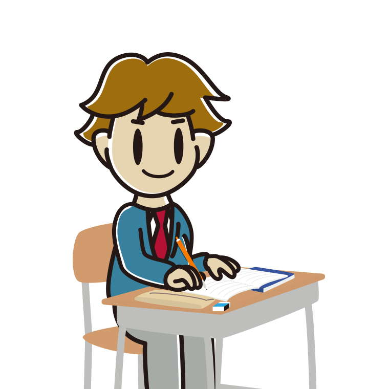 教室で授業を受ける男子高校生のイラスト【色あり、背景なし】透過PNG