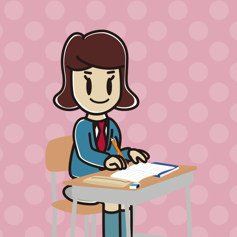 教室で授業を受ける女子高校生のイラスト【色、背景あり】PNG