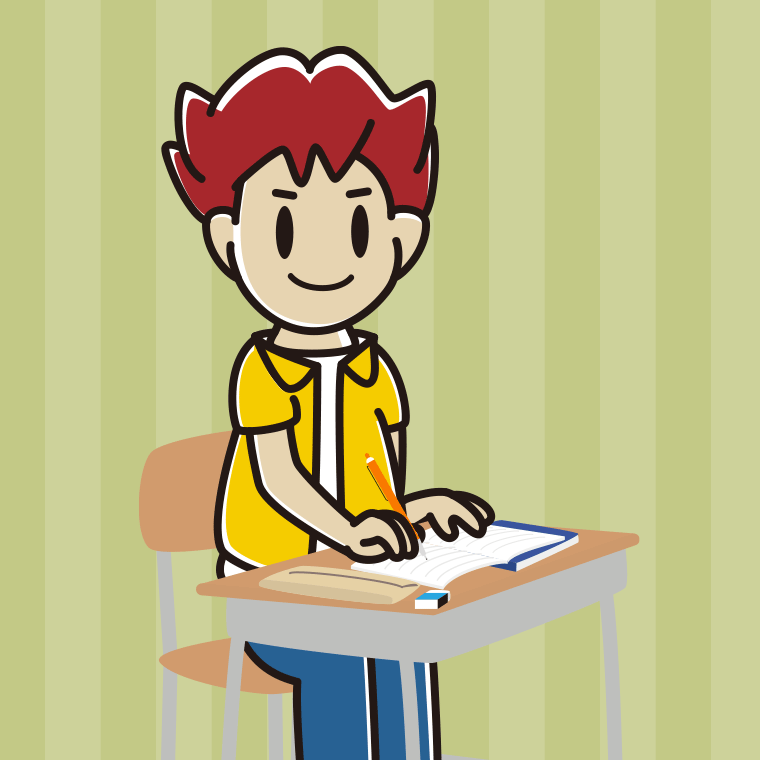 教室で授業を受ける男子大学生のイラスト【色、背景あり】PNG
