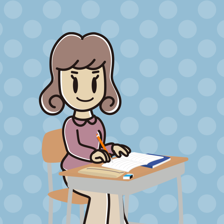 教室で授業を受ける女子大学生のイラスト【色、背景あり】PNG