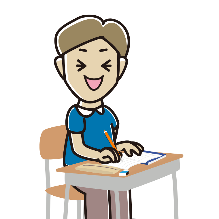 教室で授業中に笑う男性のイラスト【色あり、背景なし】透過PNG