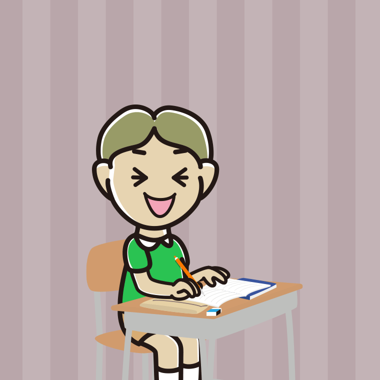 教室で授業中に笑う小学生男子のイラスト【色、背景あり】PNG