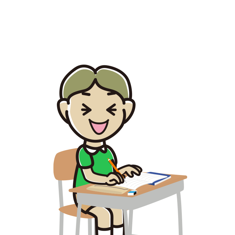 教室で授業中に笑う小学生男子のイラスト【色あり、背景なし】透過PNG