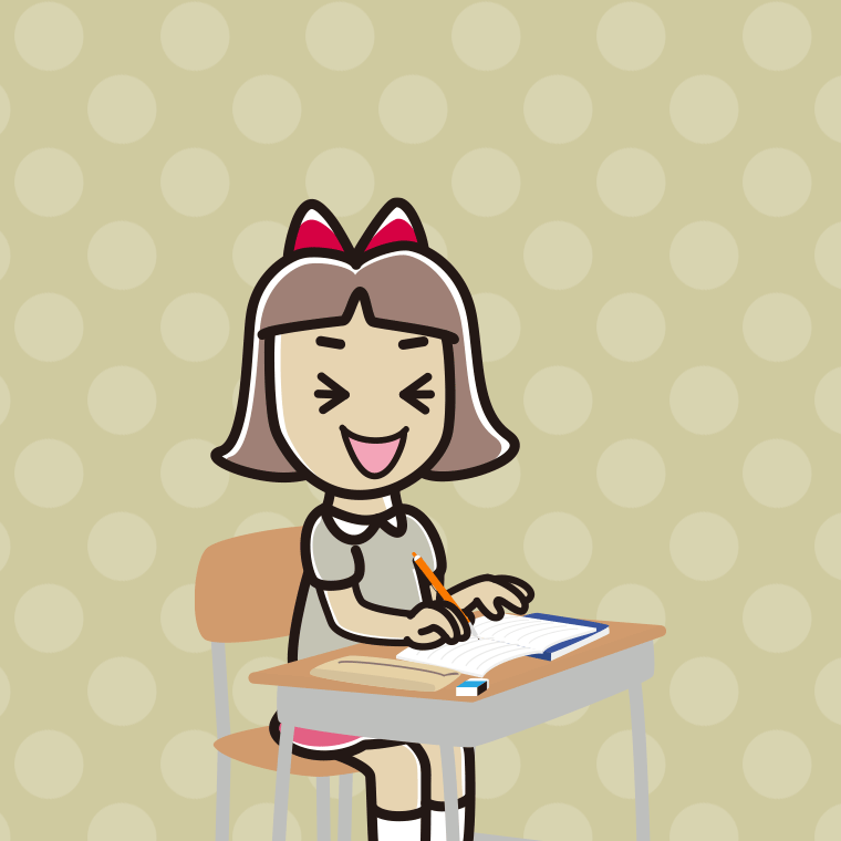 教室で授業中に笑う小学生女子のイラスト【色、背景あり】PNG