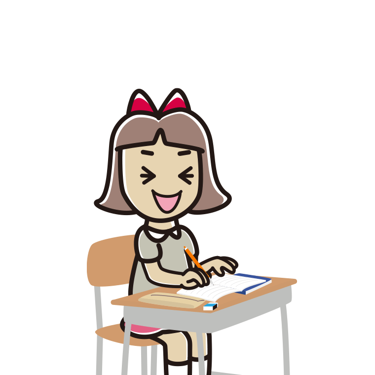 教室で授業中に笑う小学生女子のイラスト【色あり、背景なし】透過PNG