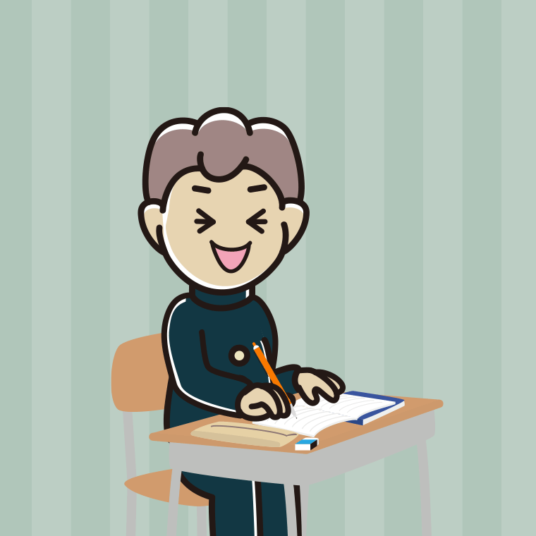 教室で授業中に笑う男子中学生のイラスト【色、背景あり】PNG