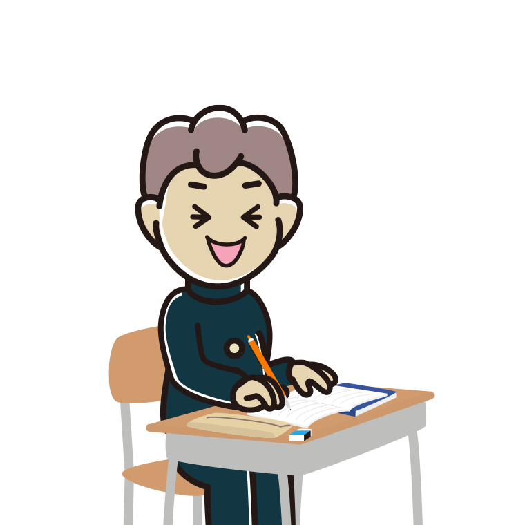 教室で授業中に笑う男子中学生のイラスト【色あり、背景なし】透過PNG