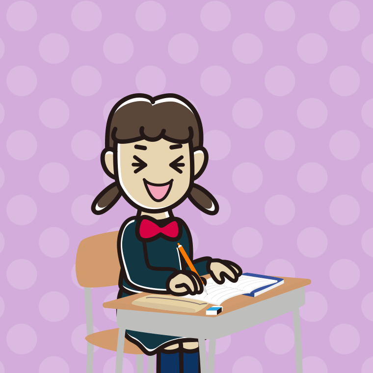 教室で授業中に笑う女子中学生のイラスト【色、背景あり】PNG
