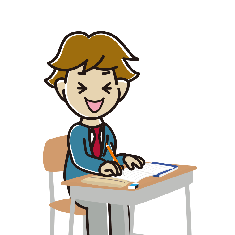 教室で授業中に笑う男子高校生のイラスト【色あり、背景なし】透過PNG