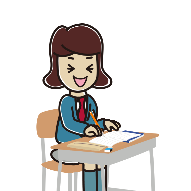 教室で授業中に笑う女子高校生のイラスト【色あり、背景なし】透過PNG