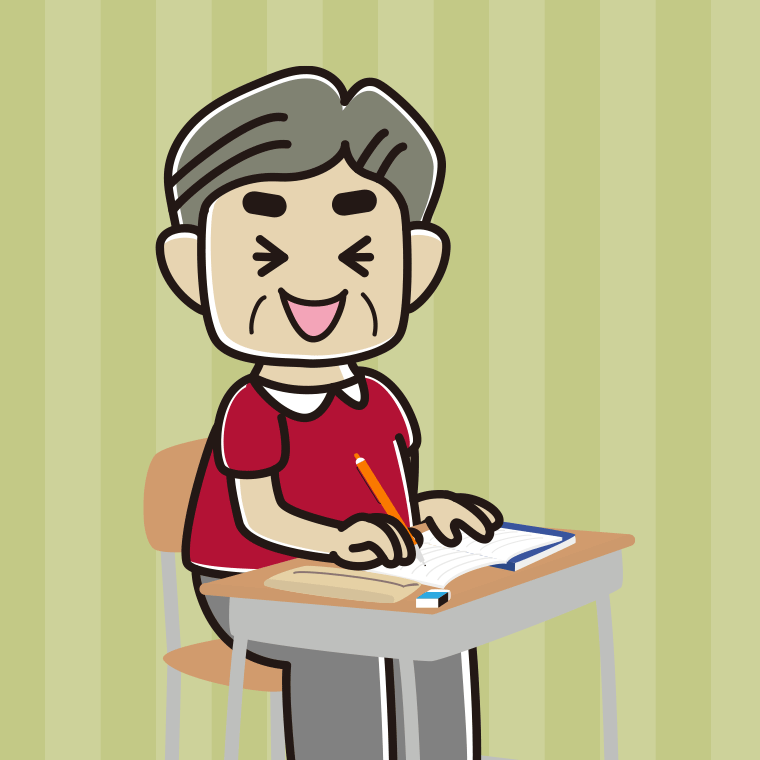 【フリー素材】教室で授業中に笑うおじさん（シニア）のイラスト
