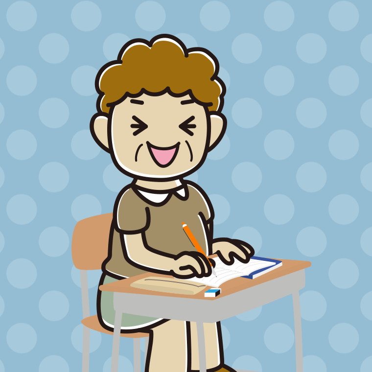 教室で授業中に笑うおばさん（シニア）のイラスト【色、背景あり】PNG