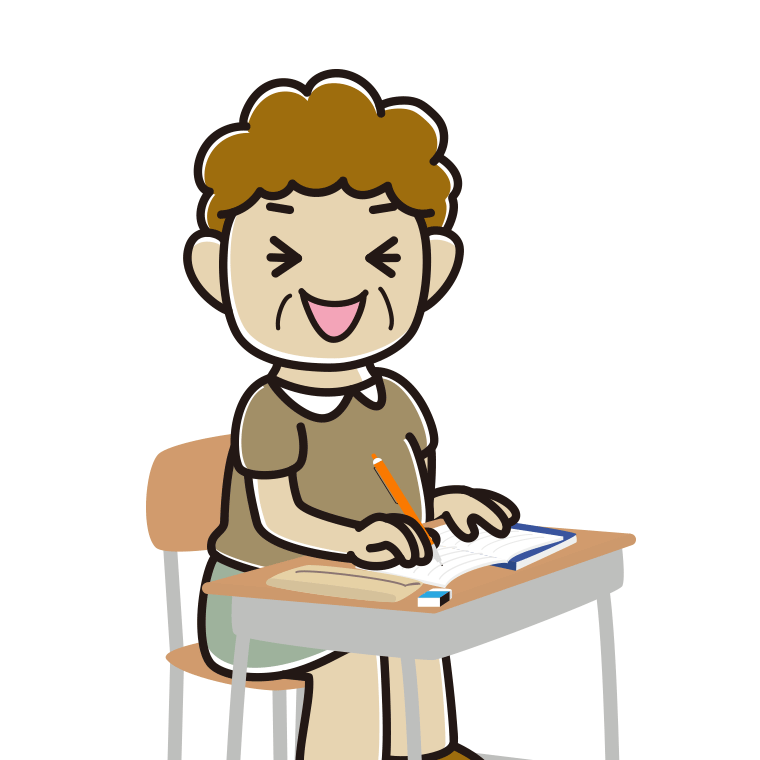 教室で授業中に笑うおばさん（シニア）のイラスト【色あり、背景なし】透過PNG