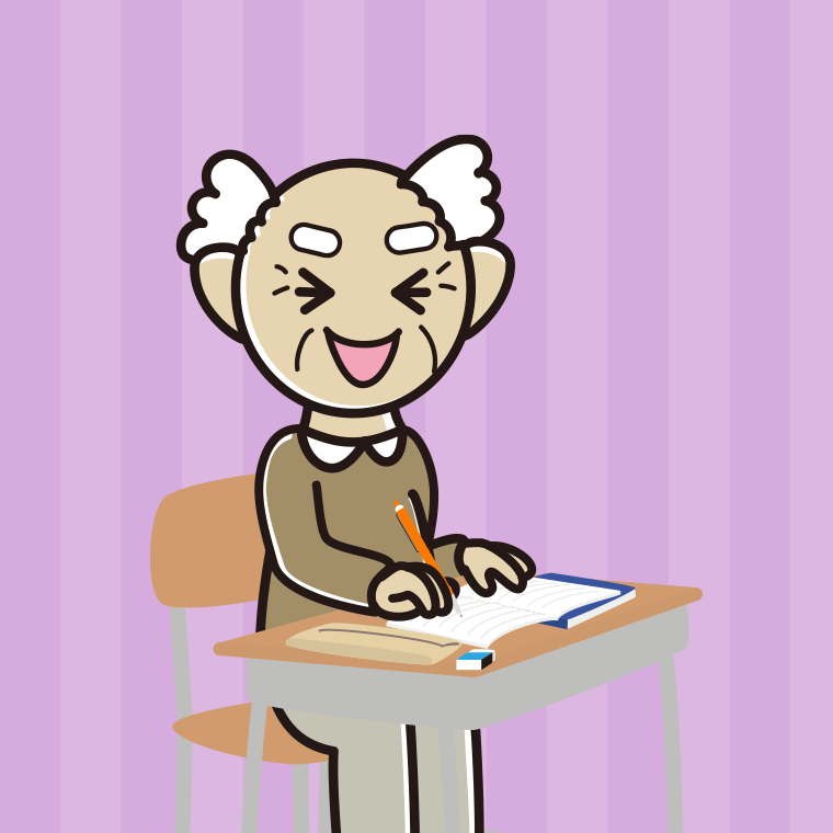 【フリー素材】教室で授業中に笑うおじいさん（シニア）のイラスト