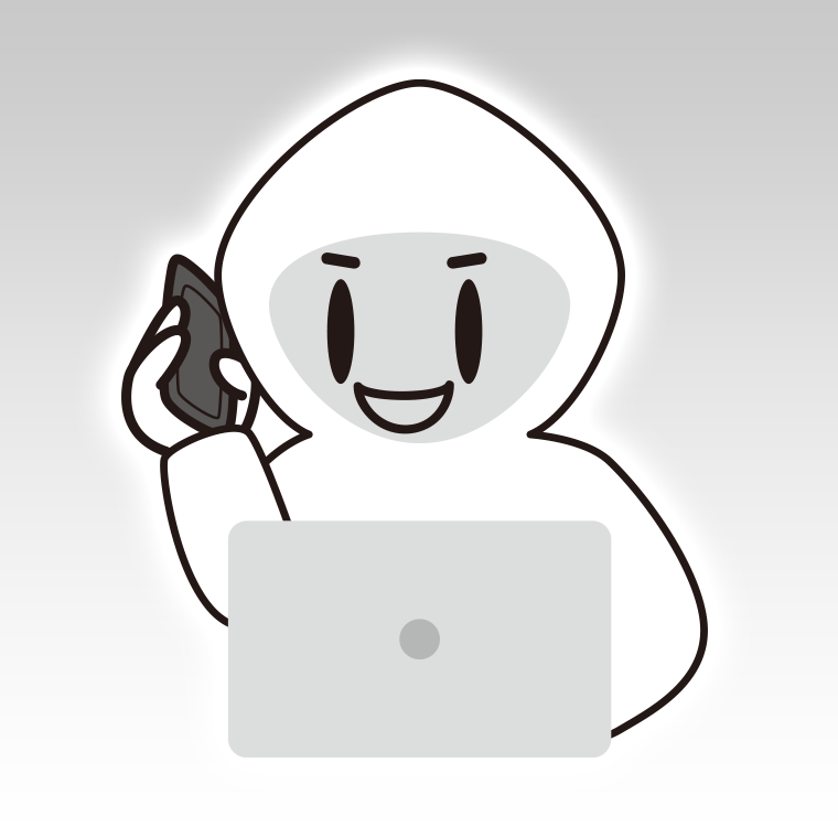スマホで電話するホワイトハッカーのイラスト【色、背景あり】PNG