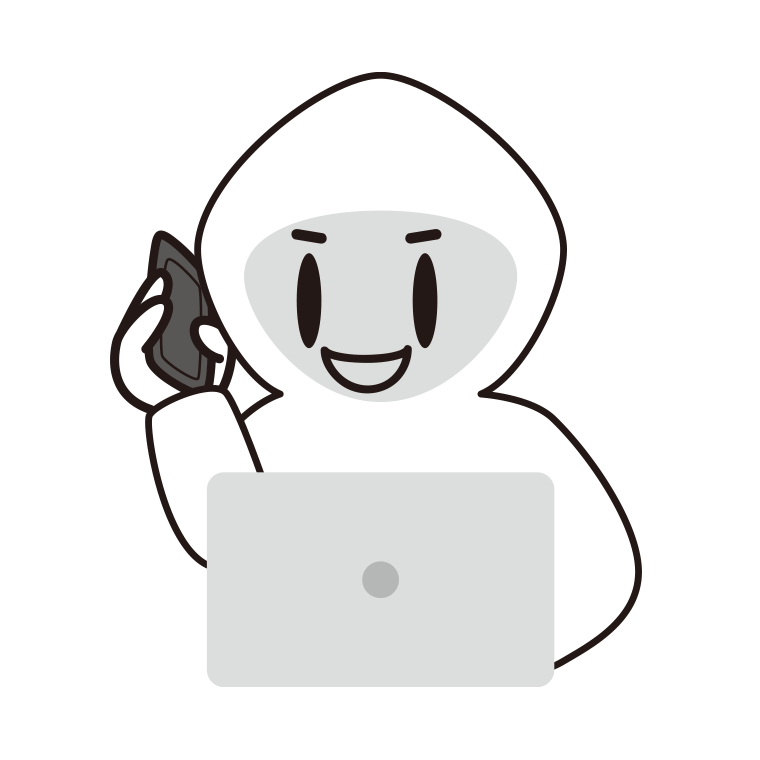 スマホで電話するホワイトハッカーのイラスト【色あり、背景なし】透過PNG