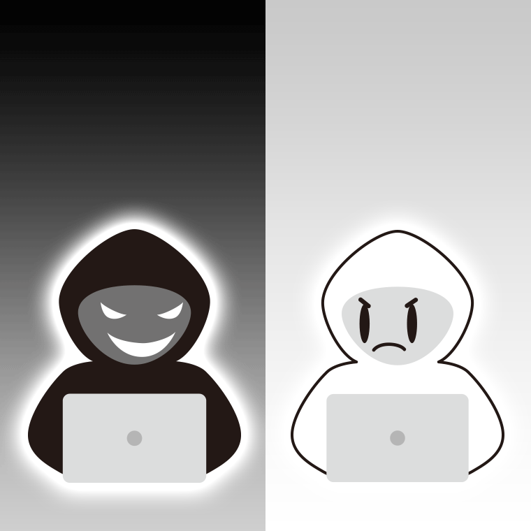 ハッカーVSホワイトハッカーのイラスト【色、背景あり】PNG