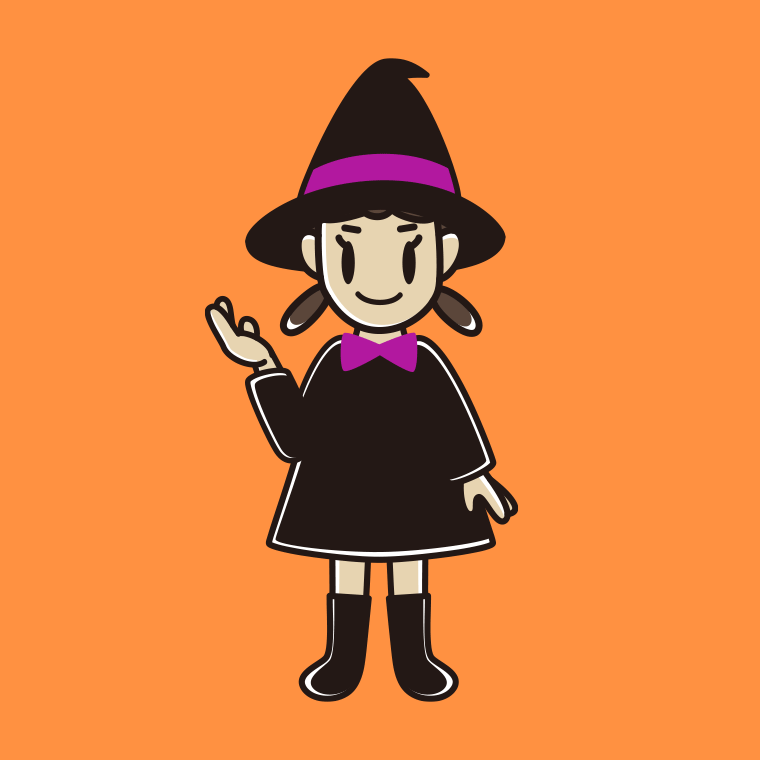 案内するハロウィンのコスプレ姿の女子中学生のイラスト【色、背景あり】PNG