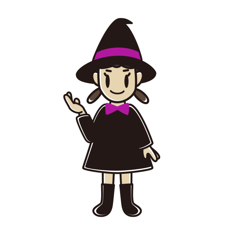 案内するハロウィンのコスプレ姿の女子中学生のイラスト【色あり、背景なし】透過PNG
