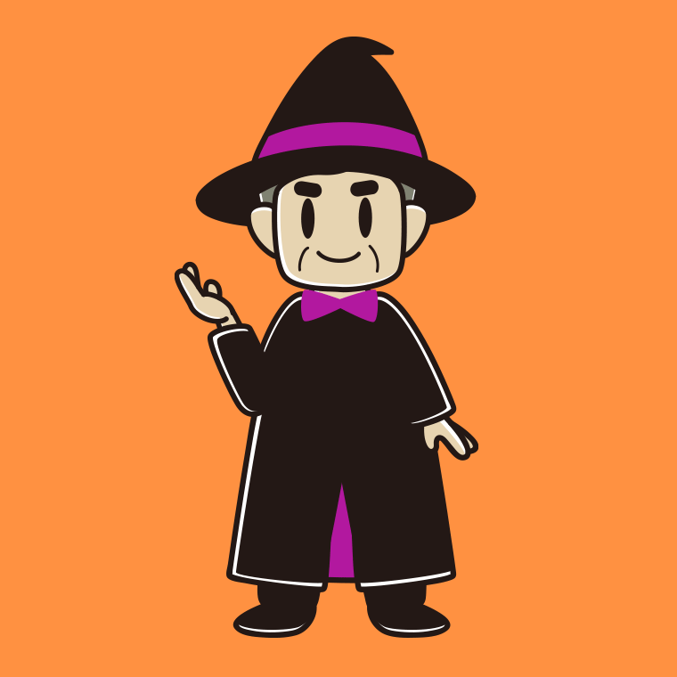 【フリー素材】案内するハロウィンのコスプレ姿のおじさんのイラスト