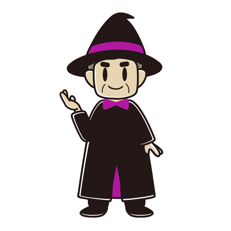 案内するハロウィンのコスプレ姿のおじさんのイラスト【色あり、背景なし】透過PNG
