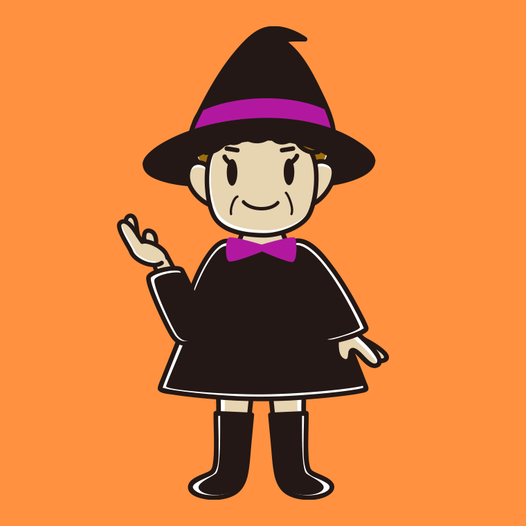 【フリー素材】案内するハロウィンのコスプレ姿のおばさんのイラスト