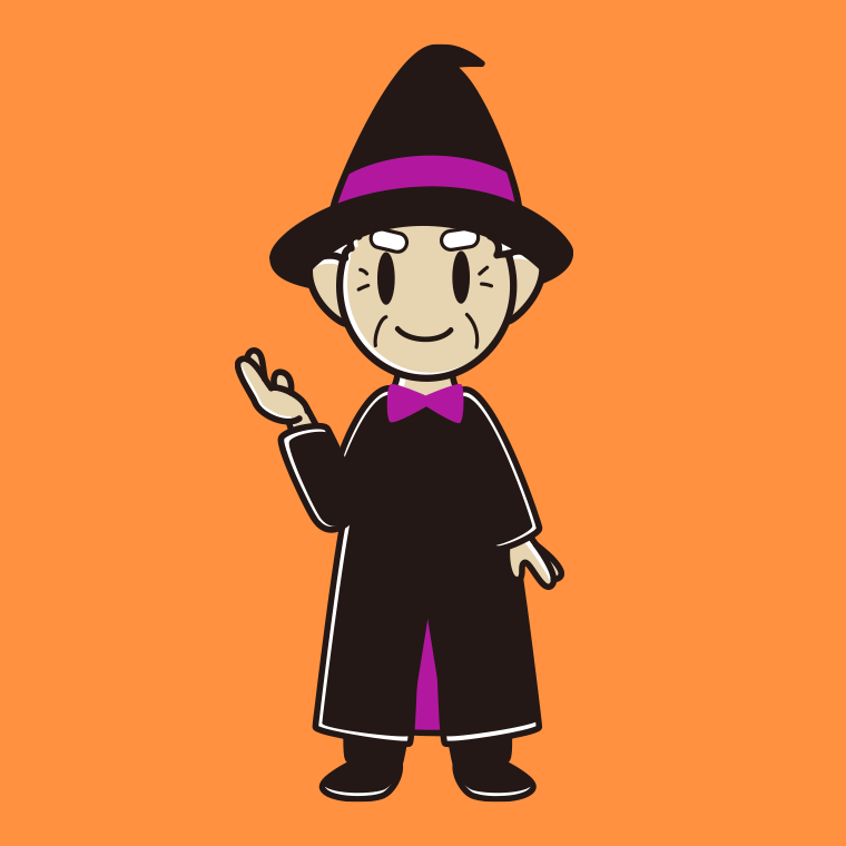 【フリー素材】案内するハロウィンのコスプレ姿のおじいさんのイラスト