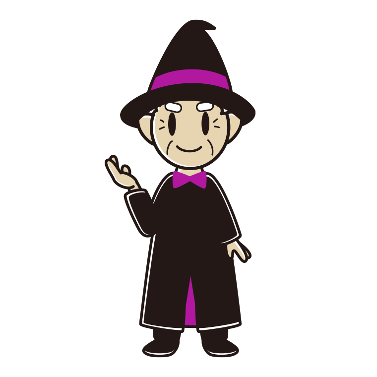 案内するハロウィンのコスプレ姿のおじいさんのイラスト【色あり、背景なし】透過PNG