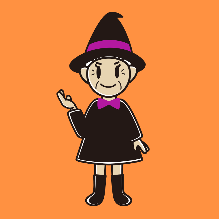 【フリー素材】案内するハロウィンのコスプレ姿のおばあさんのイラスト