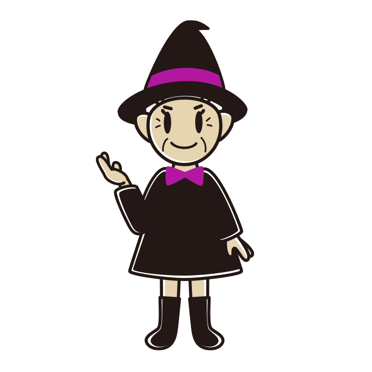 案内するハロウィンのコスプレ姿のおばあさんのイラスト【色あり、背景なし】透過PNG