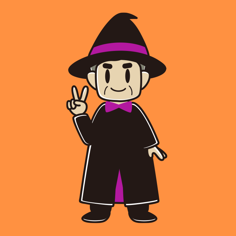 【フリー素材】ピースをするハロウィンのコスプレ姿のおじさんのイラスト