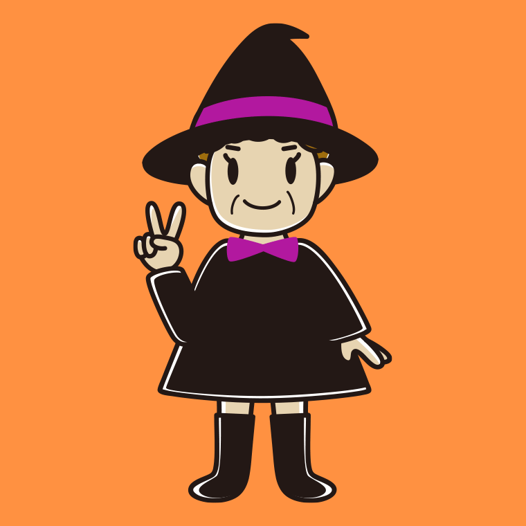 【フリー素材】ピースをするハロウィンのコスプレ姿のおばさんのイラスト