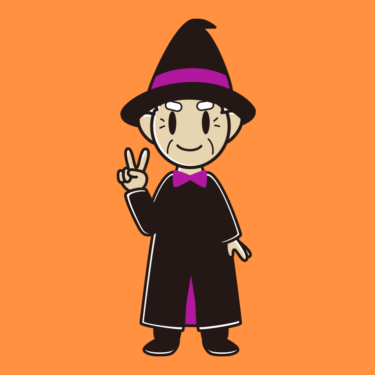 【フリー素材】ピースをするハロウィンのコスプレ姿のおじいさんのイラスト