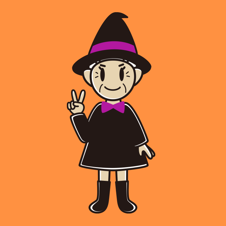 【フリー素材】ピースをするハロウィンのコスプレ姿のおばあさんのイラスト
